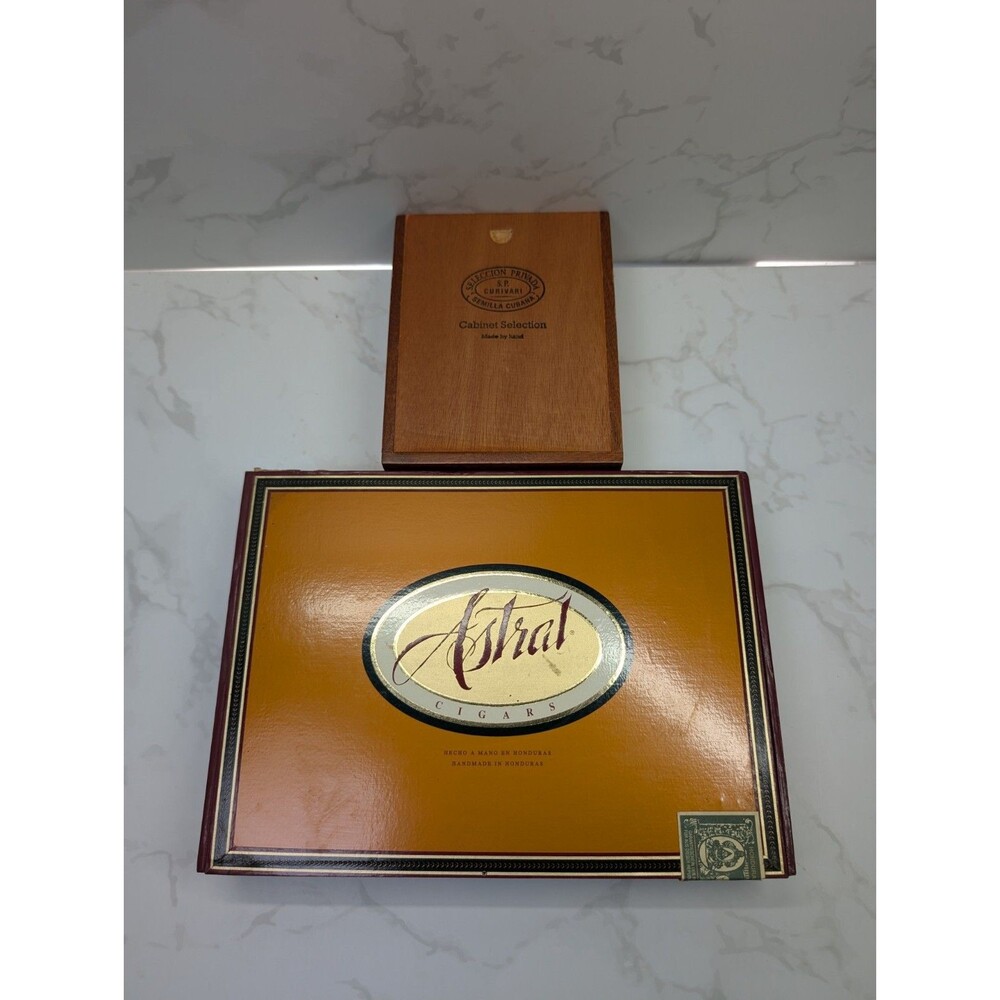 Astral Cigars & Cabinet Selection Wood Boxes Empty 2pc Lot Hinged